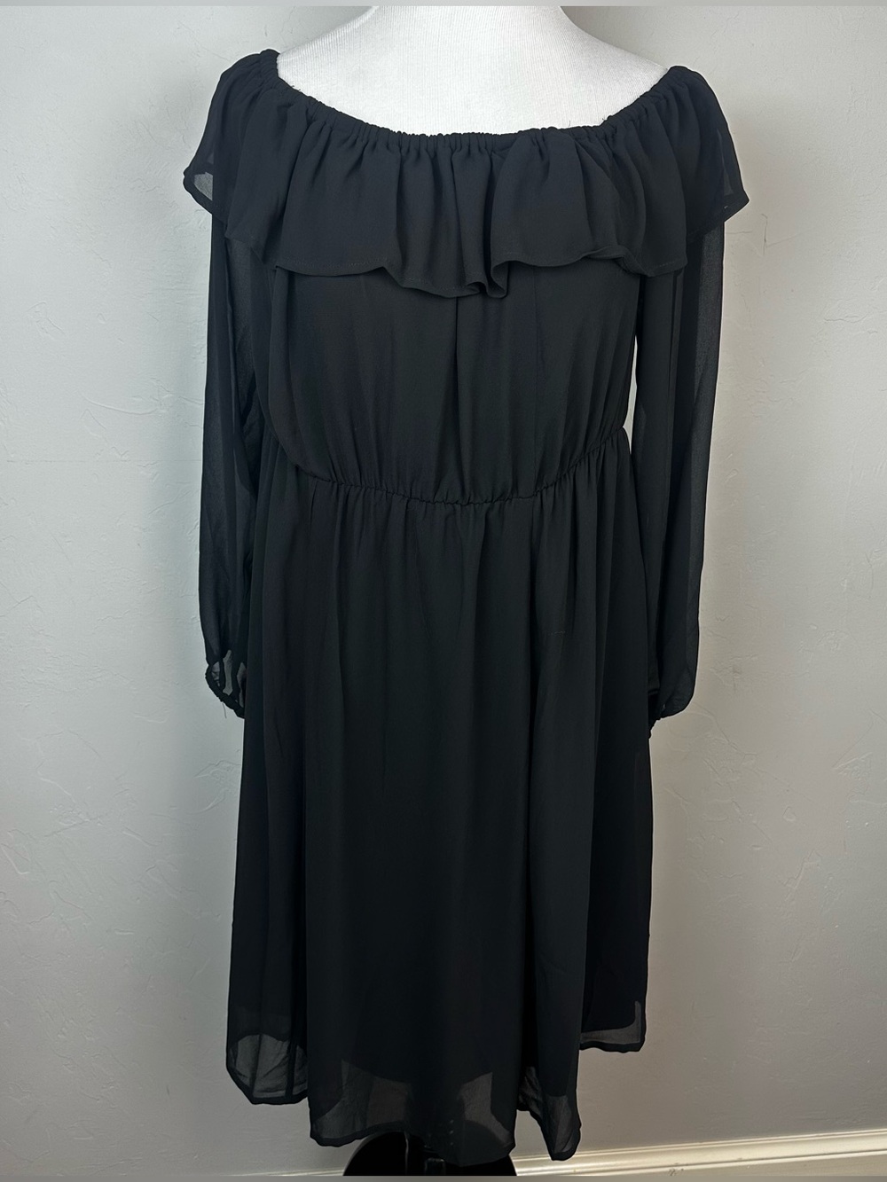 Torrid Black Off Shoulder‎ Chiffon Skater Dress Womens 1X 14 16 Long Sleeve NWT